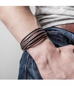 LEATHER BRACELET BRAID BROWN